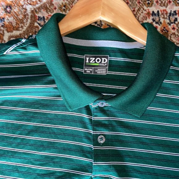 IZOD Golf Polo Shirt Mens XX-Large Green White Stripe Short Sleeves - Picture 3 of 10